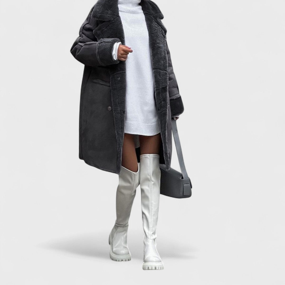 Aveline | Stylová dlouhá dámská bunda z polar fleece