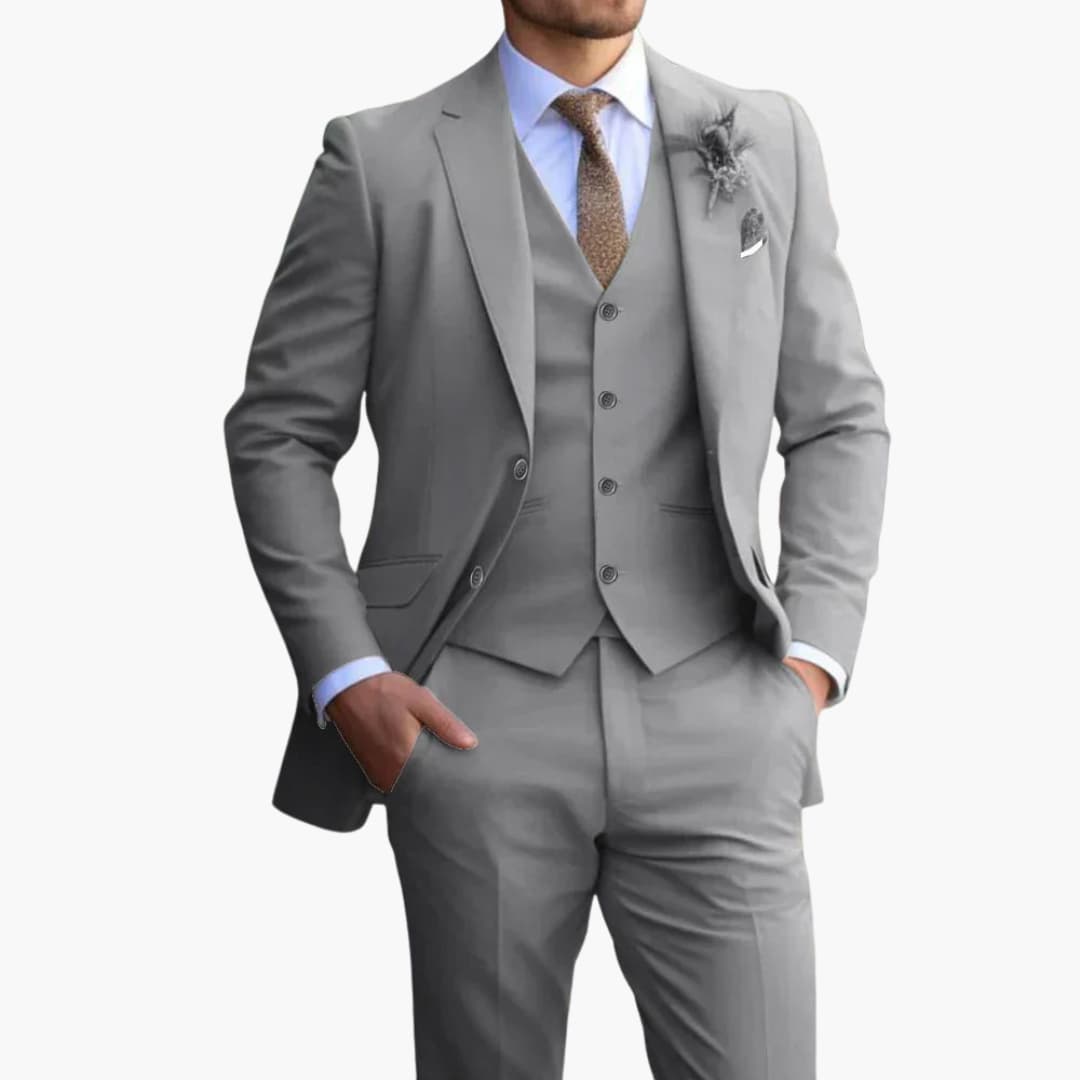 GABRIEL™ | SLIM FIT PÁNSKÝ OBLEK V BEŽOVÉ BARVĚ NA SVATBU