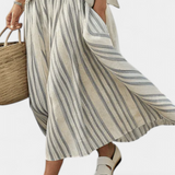 Sada Casual Daisy s oversize tričkem a midi sukni s pruhy z lnu a bambusu pro elegantní a pohodlný styl