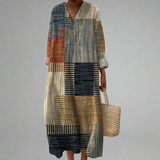 Harriet™ | Uvolněné maxi šaty ve stylu patchwork v přírodních tónech