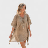 LIANA | Krátký kaftan Lia Flo Taupe