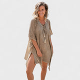 LIANA | Krátký kaftan Lia Flo Taupe