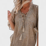 LIANA | Krátký kaftan Lia Flo Taupe