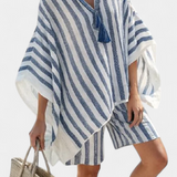 Sada pruhovaných kousků Nancy s oversized tričkem a elegantními šortkami